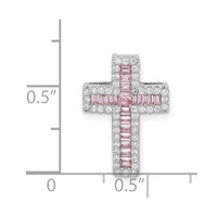 Sterling Silver Rhodium-plated Pink & White CZ Cross Chain Slide