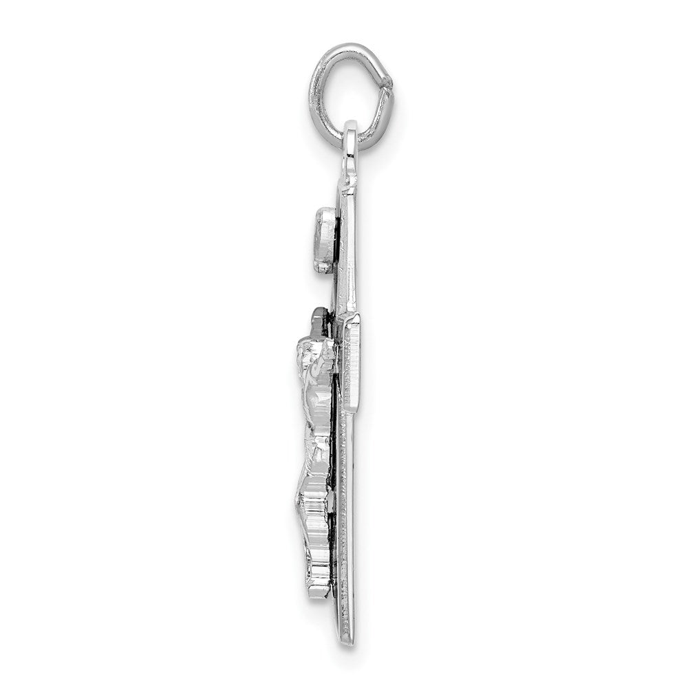 Sterling Silver Platinum-plated Enamel Crucifix Pendant