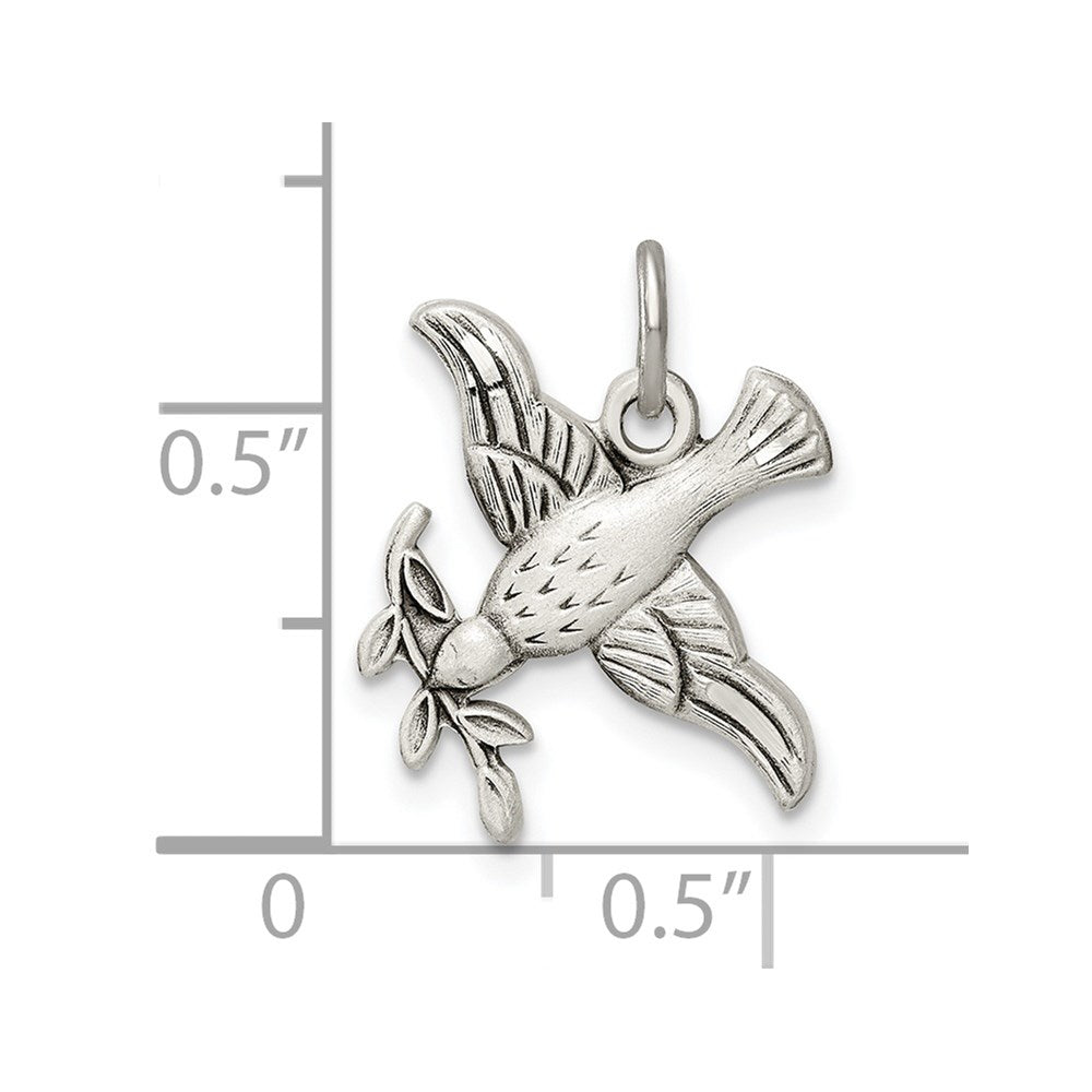 Sterling Silver Antiqued Diamond-Cut Bird Pendant