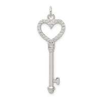 Sterling Silver CZ Heart Key Pendant
