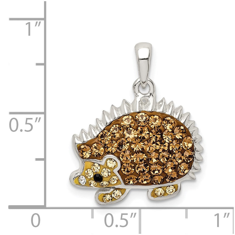Sterling Silver Rhod-pltd Brown Preciosa Crystal Hedgehog Pendant