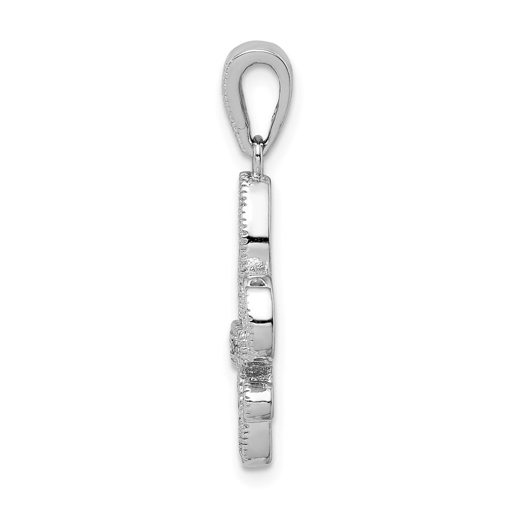 Sterling Silver Rhodium-plated Polished CZ Fleur De Lis Pendant