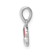 Sterling Silver Rhodium-plated Red Enameled Hearts Petite Pendant