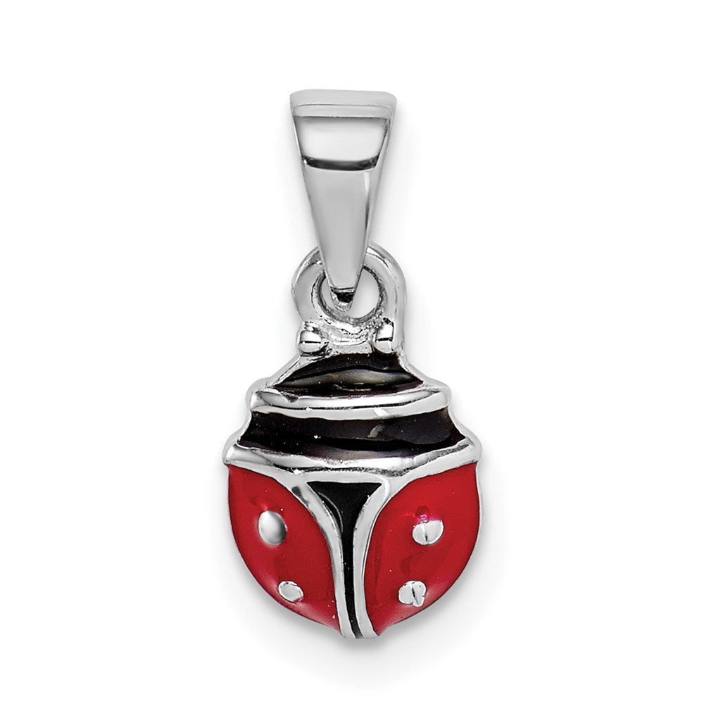 Sterling Silver RH-plated Red & Black Enamel Ladybug Petite Pendant