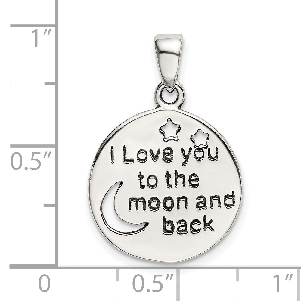 Sterling Silver LOVE YOU TO THE MOON Antiqued Star and Moon Pendant