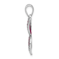 Sterling Silver Rhod-plated Polished Enameled Fuchsia Butterfly Pendant