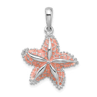 Sterling Silver Rhodium-plated Polished Enameled Starfish Pendant