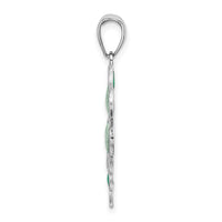 Sterling Silver Rhodium-plated Polished Enameled 4-Leaf Clover Pendant