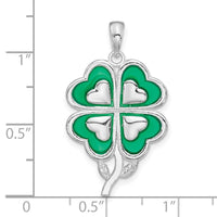 Sterling Silver Rhodium-plated Polished Enameled 4-Leaf Clover Pendant
