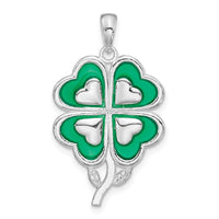 Sterling Silver Rhodium-plated Polished Enameled 4-Leaf Clover Pendant