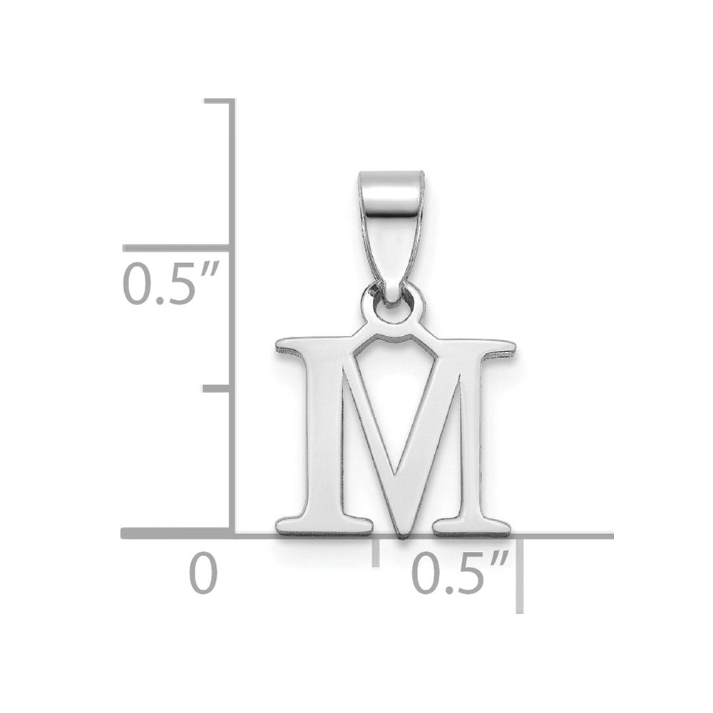 Sterling Silver Rhodium-plated Polished Block Initial -M- Pendant