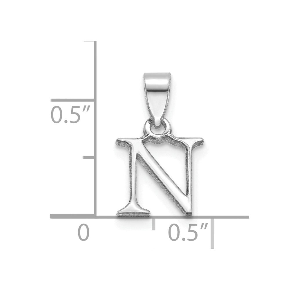 Sterling Silver Rhodium-plated Polished Block Initial -N- Pendant