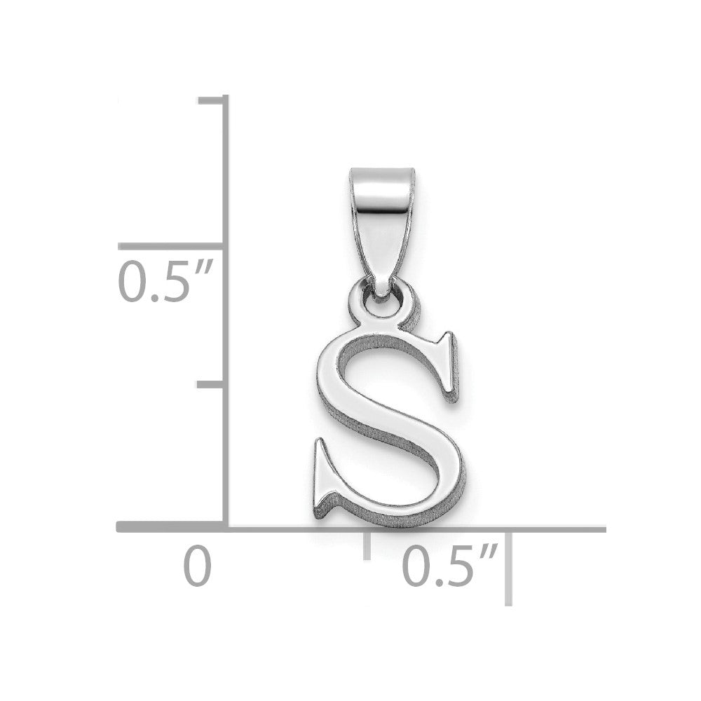 Sterling Silver Rhodium-plated Polished Block Initial -S- Pendant