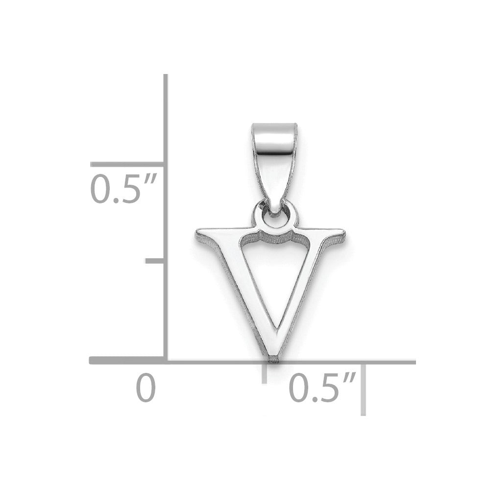 Sterling Silver Rhodium-plated Polished Block Initial -V- Pendant