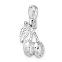 Sterling Silver Rhodium-plated Polished 3D Cherries Pendant