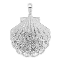 Sterling Silver Rhodium-plated Diamond-cut Lg. Scallop Shell Pendant