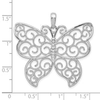 Sterling Silver Rhodium-plated Large Beaded Filigree Butterfly Pendant