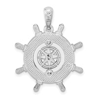 Sterling Silver Rhodium-plated Polished Ships Wheel w/Compass Pendant