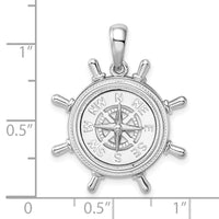 Sterling Silver Rhodium-plated Polished Ships Wheel w/Compass Pendant