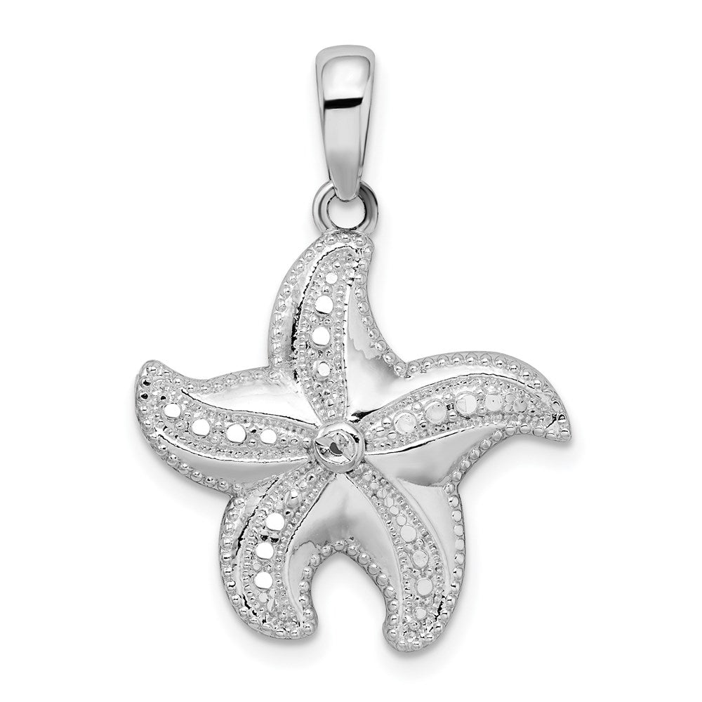 Sterling Silver Polished Diamond-cut Starfish Pendant