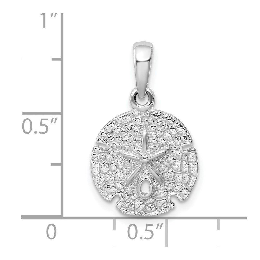 Sterling Silver Rhodium-plated Polished/Textured Sand Dollar Pendant