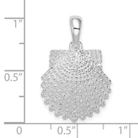 Sterling Silver Rhodium-plated Polished Beaded Scallop Shell Pendant