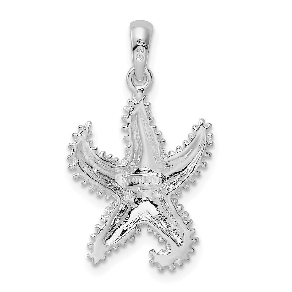 Sterling Silver Rhodium-plated Polished  Beaded Starfish Pendant
