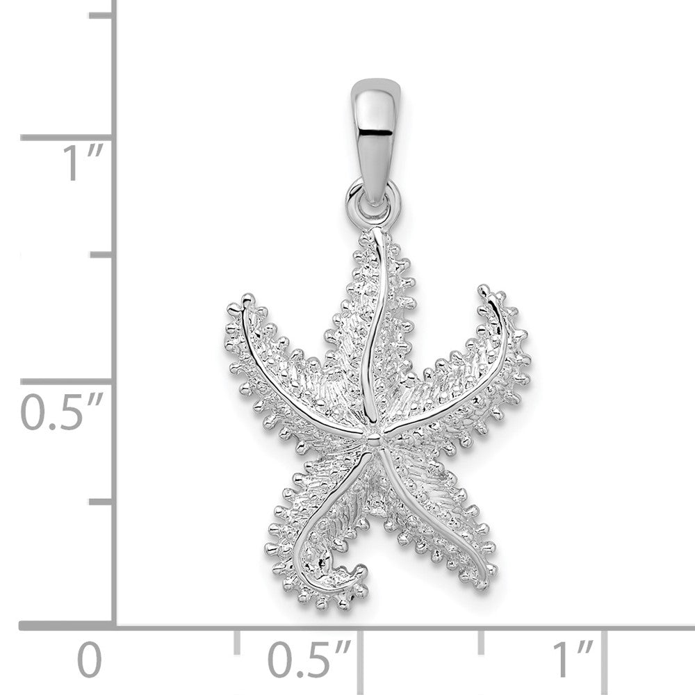 Sterling Silver Rhodium-plated Polished  Beaded Starfish Pendant