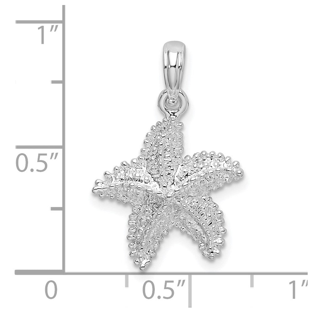 Sterling Silver Rhodium-plated Polished  Beaded Starfish Pendant