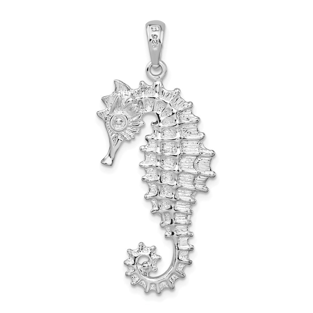 Sterling Silver Rhodium-plated Polished Textured 3D Seahorse Pendant