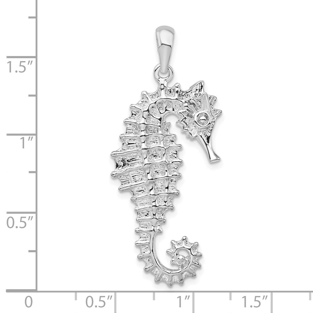 Sterling Silver Rhodium-plated Polished Textured 3D Seahorse Pendant