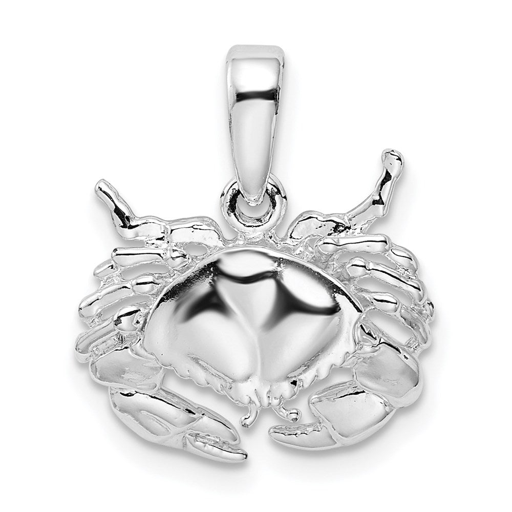 Sterling Silver Rhodium-plated Polished Stone Crab Pendant