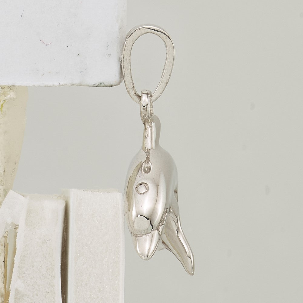 Sterling Silver Rhodium-plated Polished 3D Jumping Dolphin Pendant