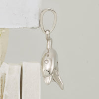 Sterling Silver Rhodium-plated Polished 3D Jumping Dolphin Pendant