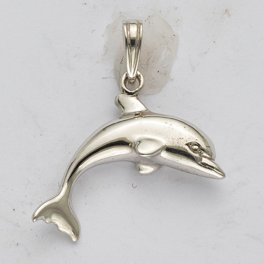 Sterling Silver Rhodium-plated Polished 3D Jumping Dolphin Pendant
