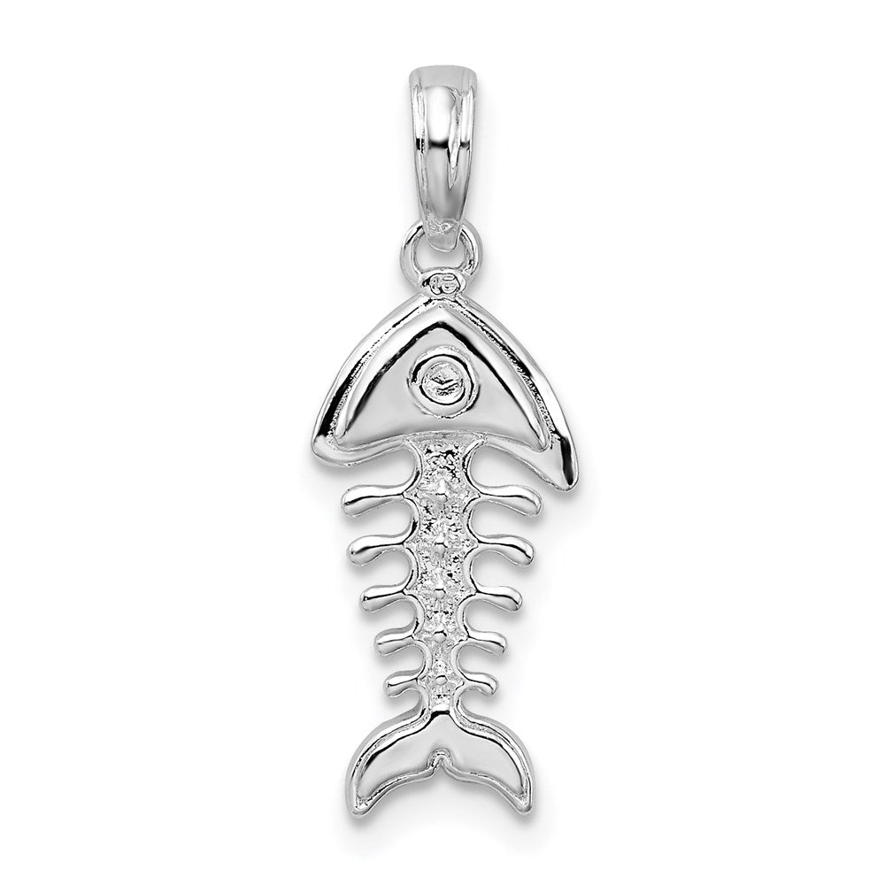 Sterling Silver Rhodium-plated Polished 3D Fishbone Pendant