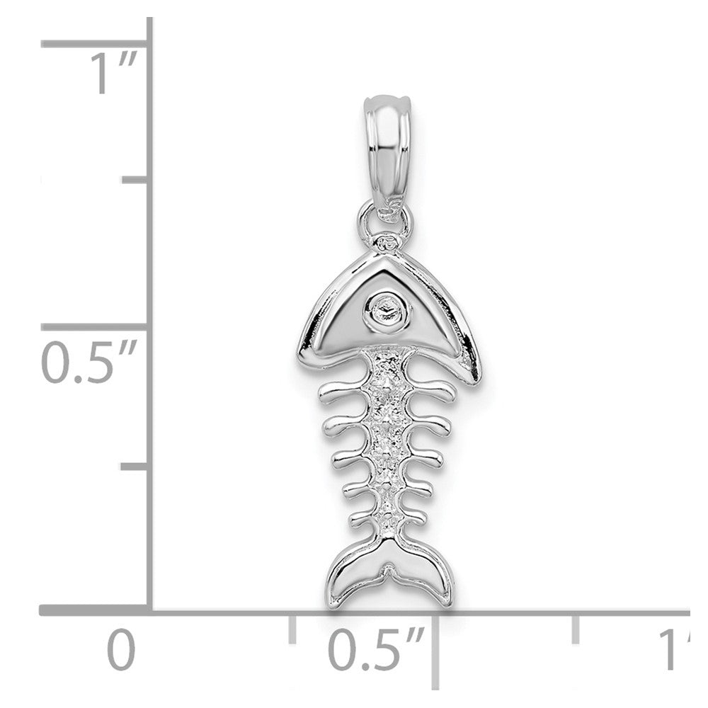 Sterling Silver Rhodium-plated Polished 3D Fishbone Pendant