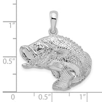 Sterling Silver Rhodium-plated Polished Jumping Bass Fish Pendant