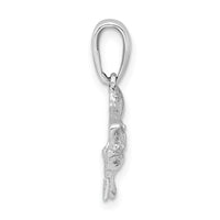 Sterling Silver Rhodium-plated Polished Open Mouth Bass Fish Pendant