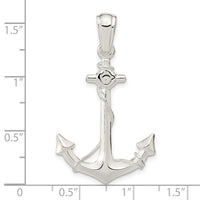 Sterling Silver Rhodium-plated Polished 3D Anchor w/Rope Pendant