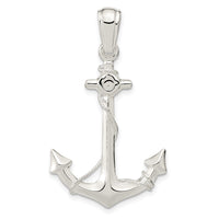 Sterling Silver Rhodium-plated Polished 3D Anchor w/Rope Pendant