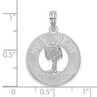 Sterling Silver Rhodium-plated Textured Key West w/Palm Tree Pendant