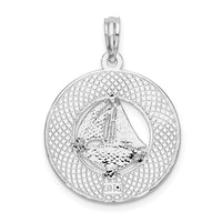 Sterling Silver Rhodium-plated Textured Key West w/Sailboat Pendant