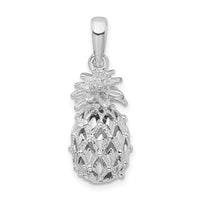 Sterling Silver Rhodium-plated Polish 3D Cut-out Med Pineapple Pendant
