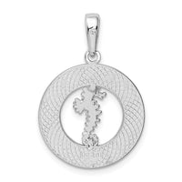 Sterling Silver Rhodium-plated Polished Bonaire Circle Seahorse Pendant