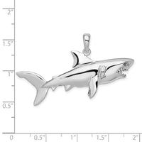 Sterling Silver Rhodium-plated Polished 3D Shark Pendant