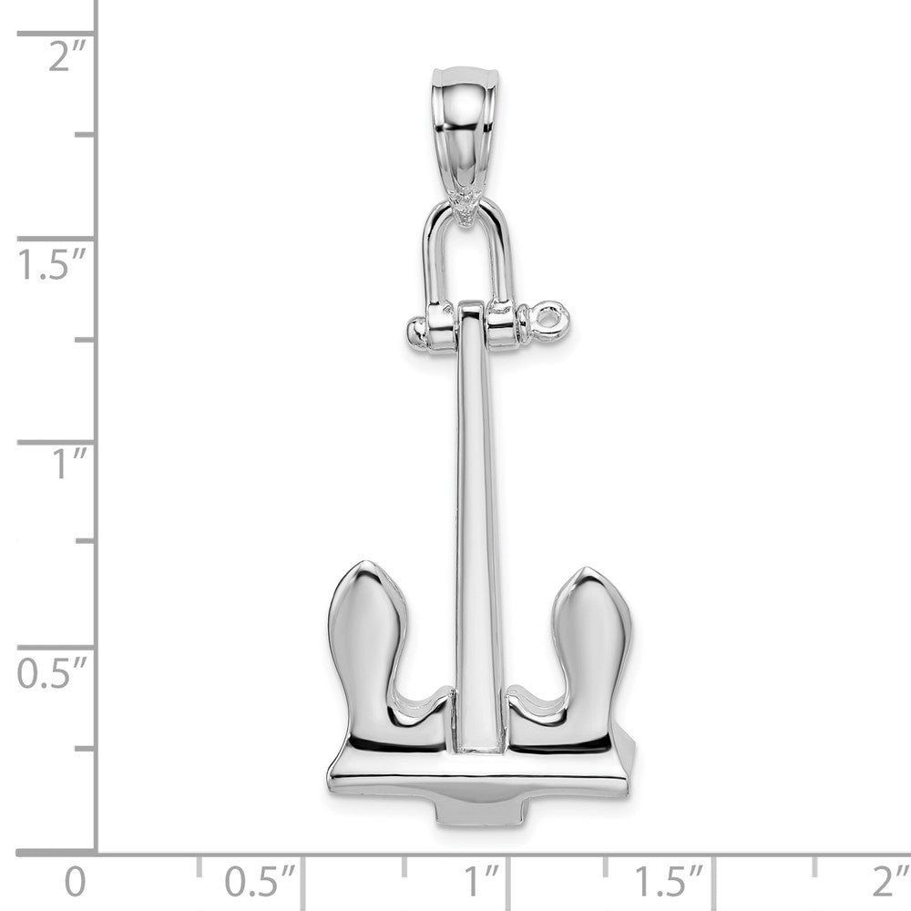 Sterling Silver Rhodium-plated 3D Moveable Navy Anchor Pendant