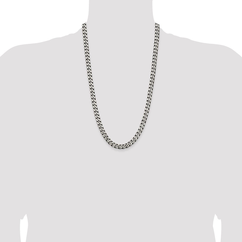 Sterling Silver Antiqued 7.5mm Curb Chain