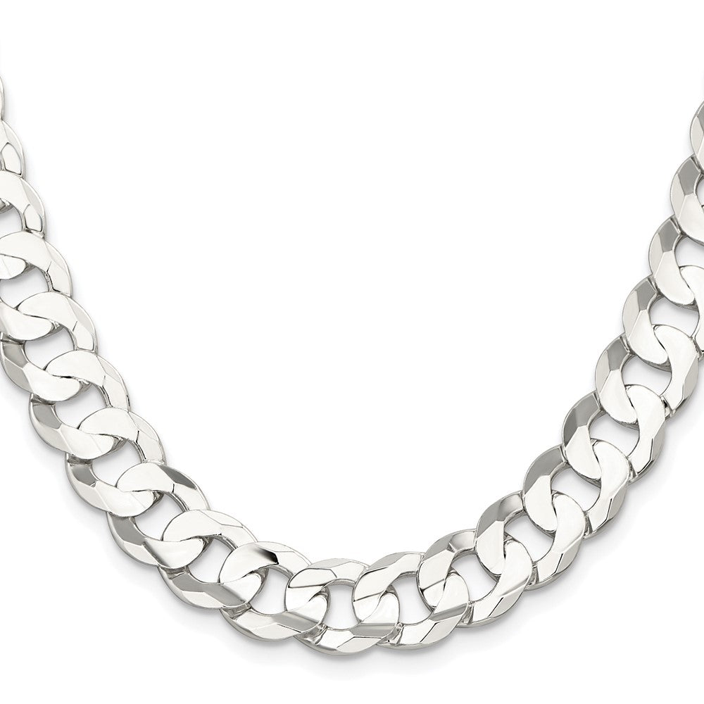 Sterling Silver Rhodium-plated 11.9mm Concave Beveled Curb Chain