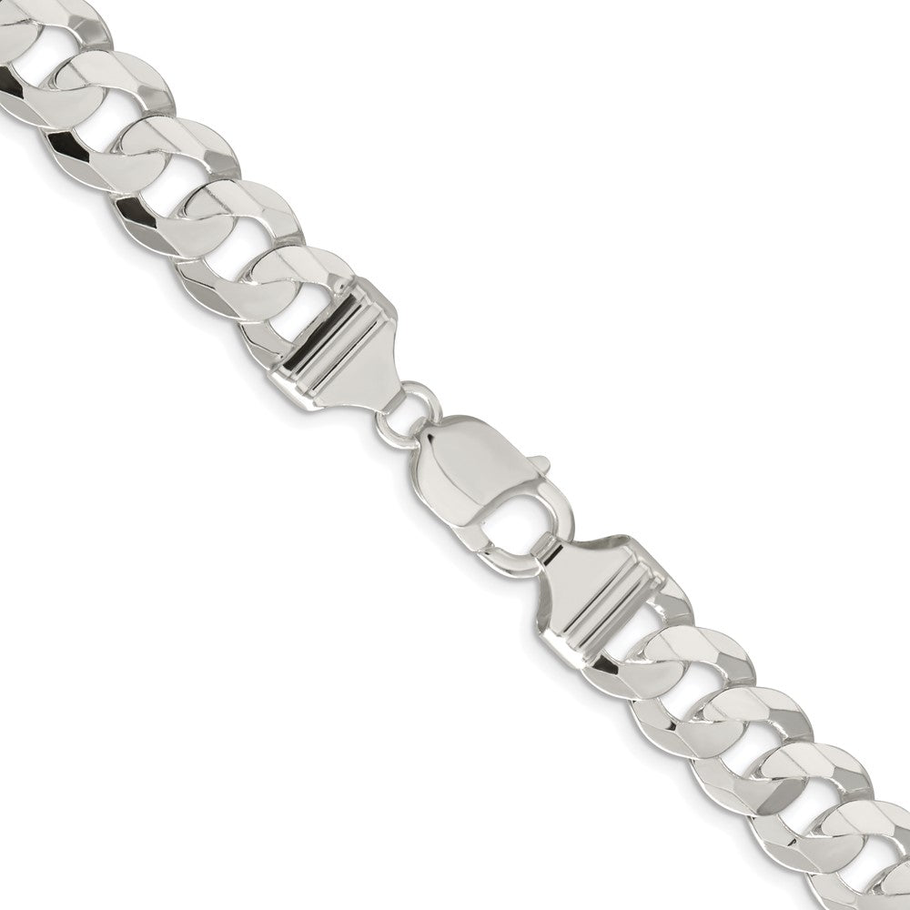 Sterling Silver Rhodium-plated 11.9mm Concave Beveled Curb Chain